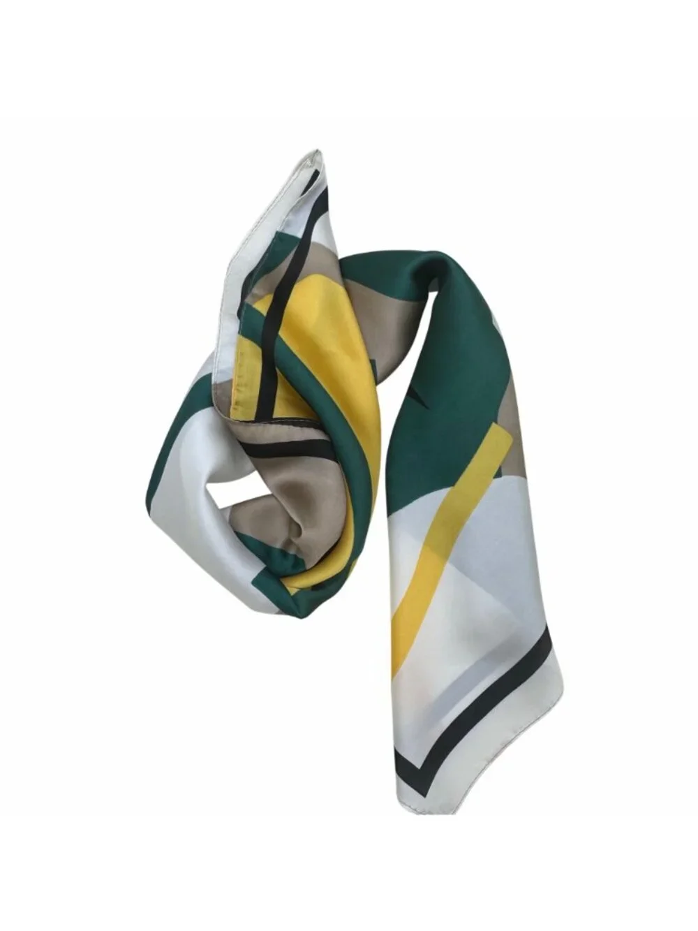 ⭐Geometric Abstract Silky Elegant Bandana Square Scarf Yellow Green Bold Modern